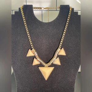 Vintage Geometric Peach Acrylic Stone Goldtone Necklace Granny Chic